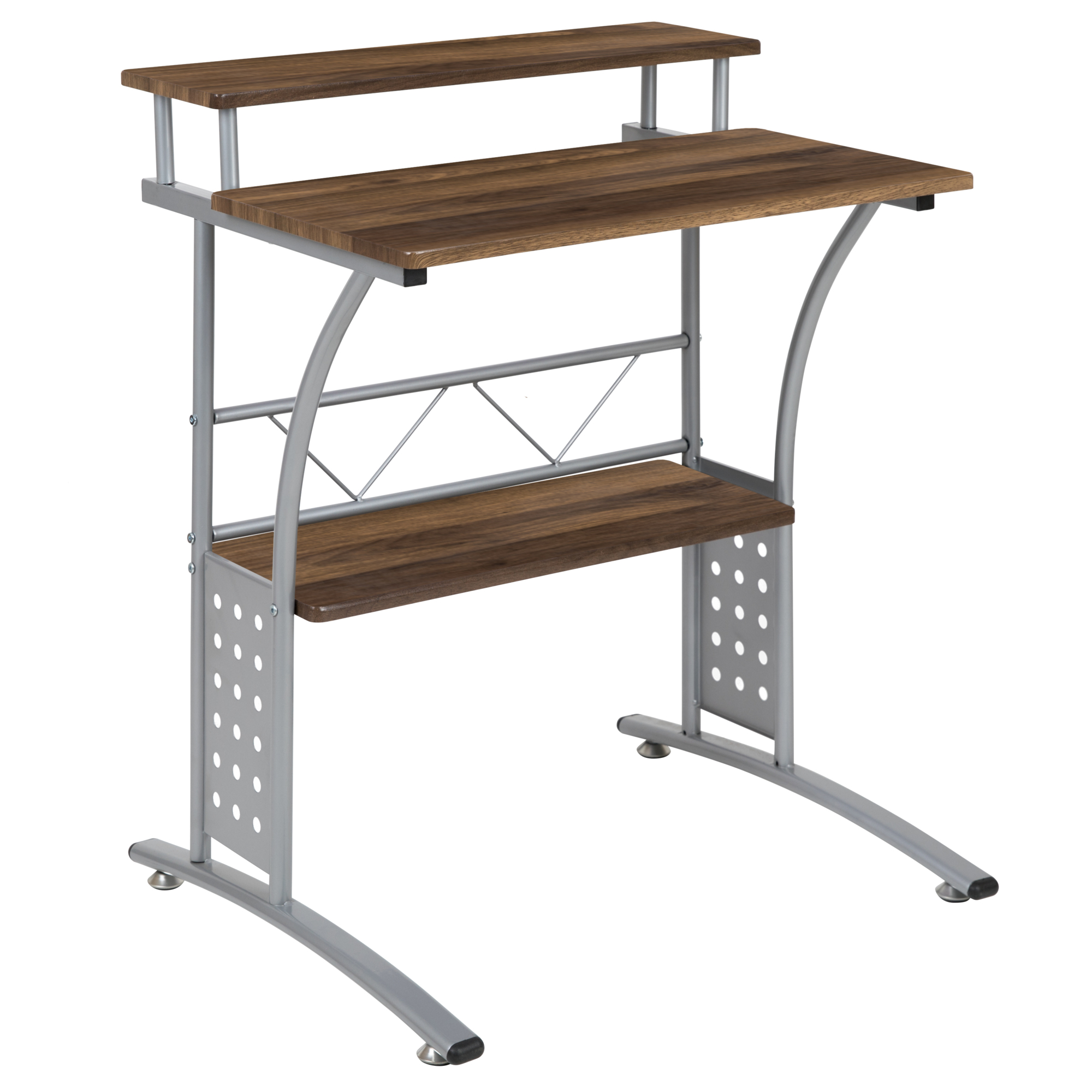 Flash Furniture, Rustic Walnut Computer Desk w/ Top Lower Shelves, Width 28 in, Height 33 in, Depth 23.5 in, Model# NANCLIFTONRU